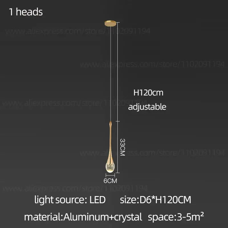 Gold-toned decorbites crystal chandelier with teardrop-shaped crystal glass shade and aluminum fixture for modern living spaces