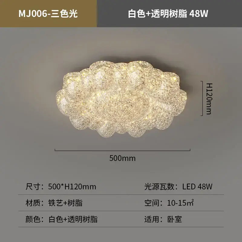 Decorbites crystal chandelier cloud-shaped ceiling light with white transparent resin and textured surface diffusing warm led lighting