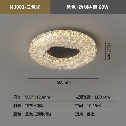 A decorbites crystal chandelier modern oval LED ceiling light with black and transparent resin textured finish