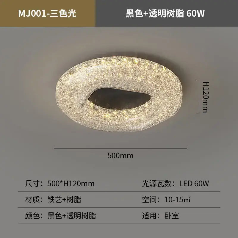 A decorbites crystal chandelier modern oval LED ceiling light with black and transparent resin textured finish