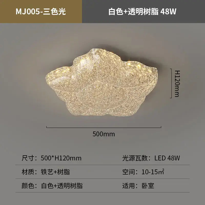 A white and transparent acrylic cloud-shaped decorbites crystal chandelier with textured glittery finish for modern lighting