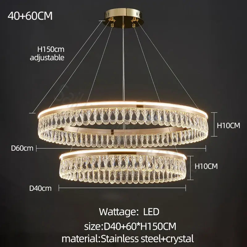 Gold-toned decorbites crystal chandelier with cascading crystal droplets and led lighting for luxurious living spaces