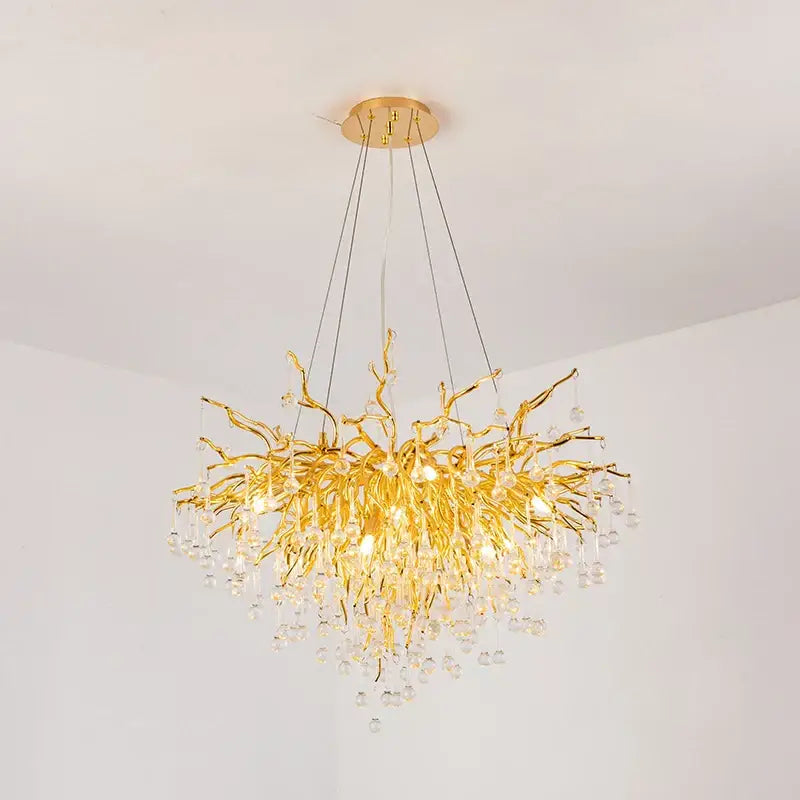 Golden branch style decorbites crystal chandelier with clear crystal droplets modern led luxury living room lighting