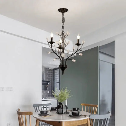 Black wrought iron decorbites crystal chandelier with crystal accents modern led pendant lamp for living and dining room