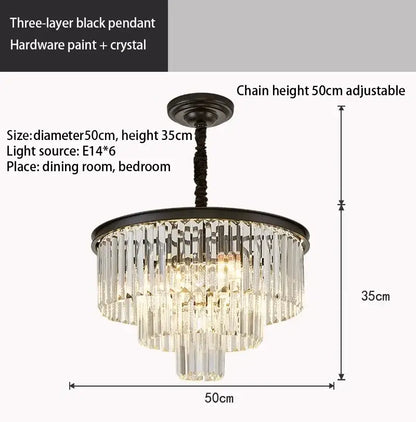 Black three-layer decorbites crystal chandelier with crystal rods and hardware paint finish for modern home decor