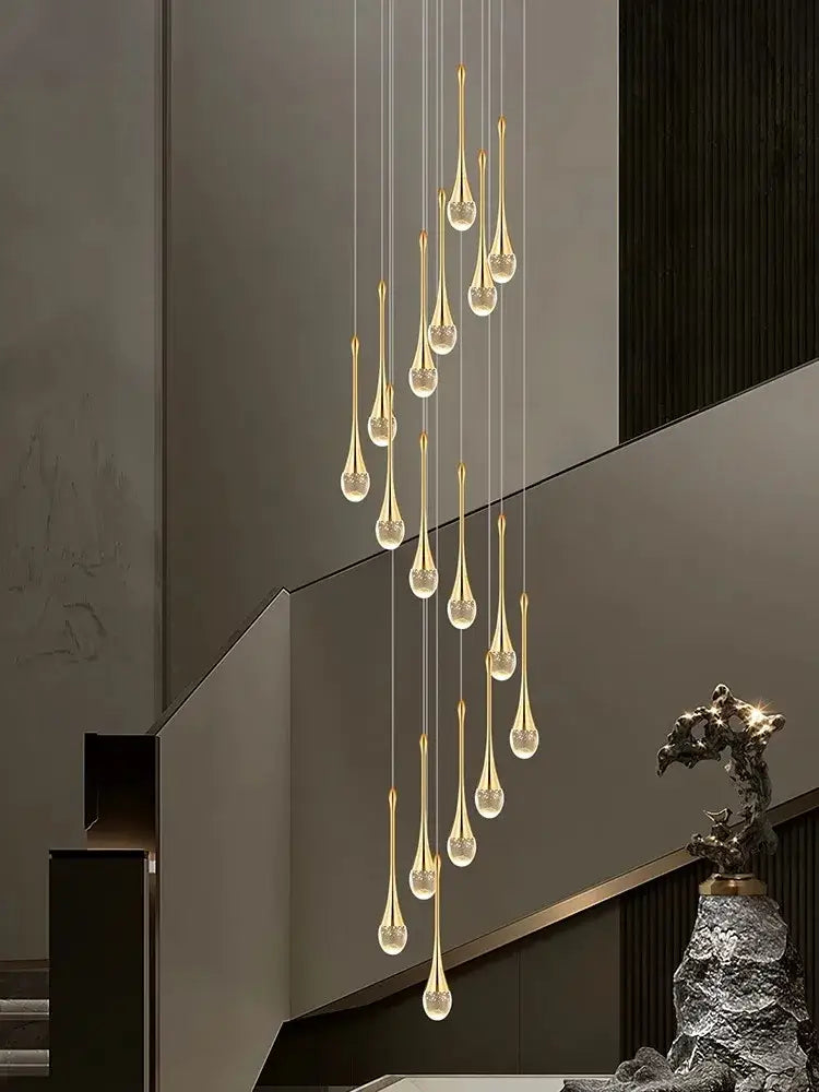 Golden teardrop-shaped decorbites crystal chandelier pendant light with clear glass accents for villa living room and attic
