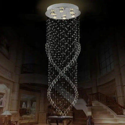 Decorbites crystal chandelier with modern LED lighting and clear bead infinity design for villa staircase hall
