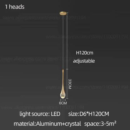 Gold-toned decorbites crystal chandelier with sleek teardrop crystal glass shade suspended from aluminum fixture