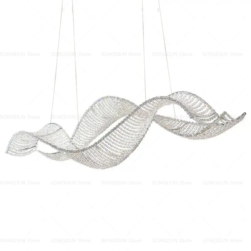 Silver modern wave-shaped decorbites crystal chandelier with delicate mesh design for luxury dining and bar lighting