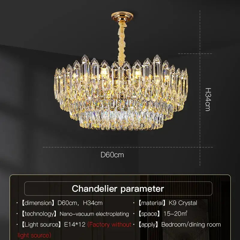DecorBites crystal chandelier gold toned with multiple tiers of sparkling k9 crystals for elegant dining or bedroom