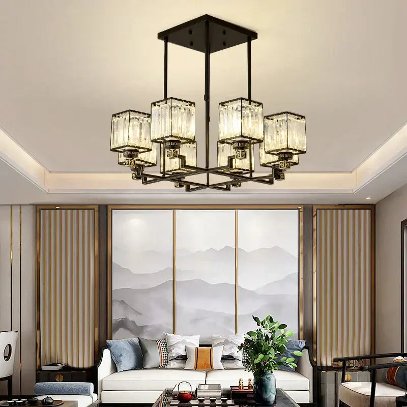 Black metal decorbites crystal chandelier with clear glass shades modern luxury lighting for living room and hotel