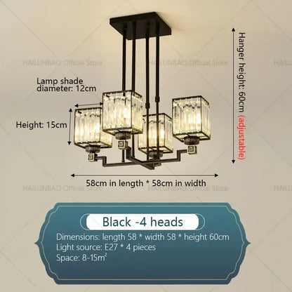 Black metal decorbites crystal chandelier with four crystal-encased light heads for modern luxury lighting