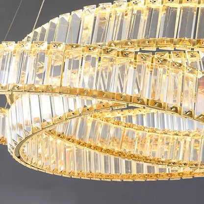 Decorbites crystal chandelier with clear rectangular prisms and polished gold frame for modern living and dining rooms