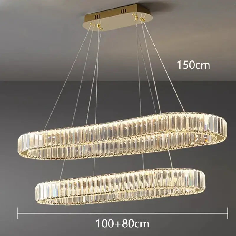 Gold-finished decorbites crystal chandelier with clear crystal rods for modern living and dining room lighting