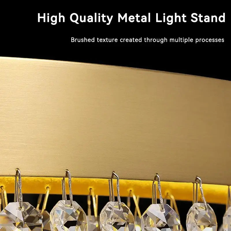 Gold-colored metal decorbites crystal chandelier with brushed finish and hanging crystal ornaments for modern living room and kitchen