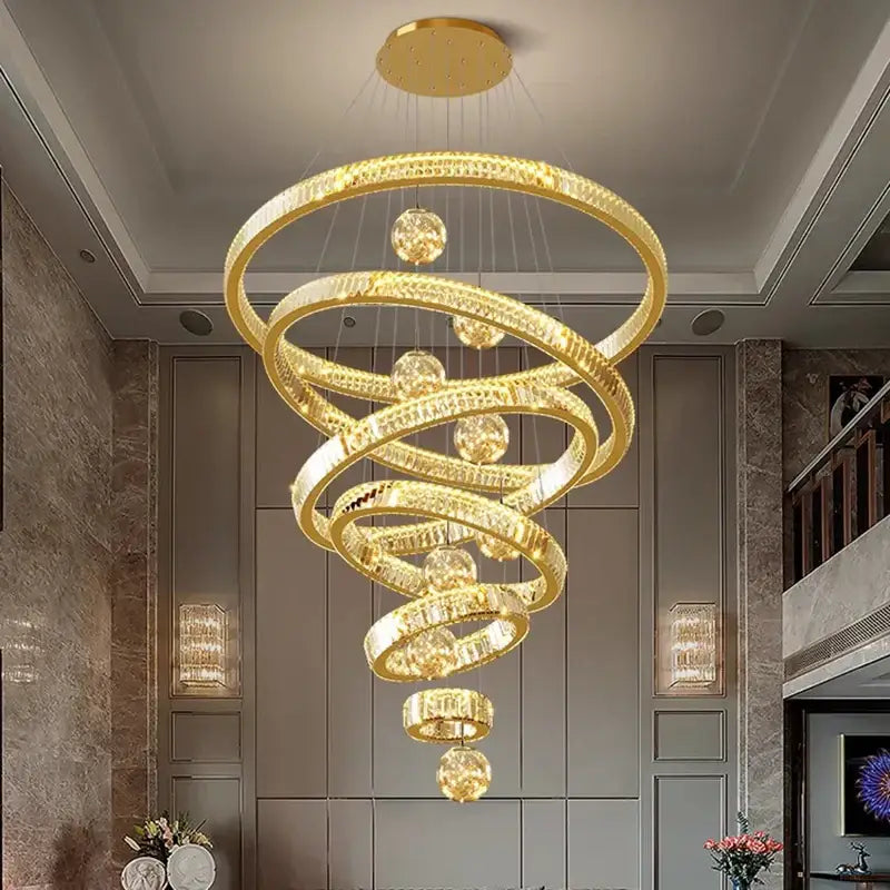 Decorbites crystal chandelier golden spiral pendant lamp with crystal accents and embedded led lights for elegant interiors