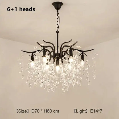 Black wrought iron decorbites crystal chandelier with six e14 LED bulbs and cascading clear crystal droplets for living rooms