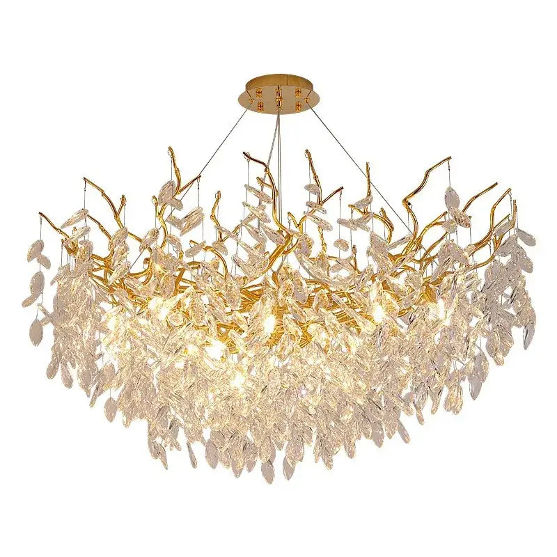 Golden leaf decorbites crystal chandelier with clear crystal accents modern luxury branch pendant light for living room lobby hotel