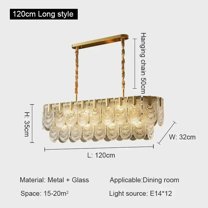 Gold-toned decorbites crystal chandelier with cascading glass fan-shaped crystals for modern luxury lighting