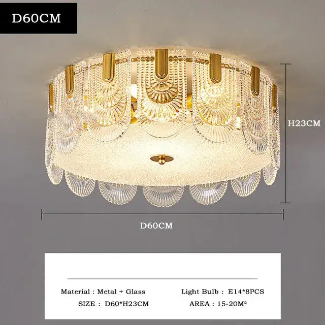 Gold-toned decorbites crystal chandelier with clear fan-shaped glass elements for modern luxury living spaces