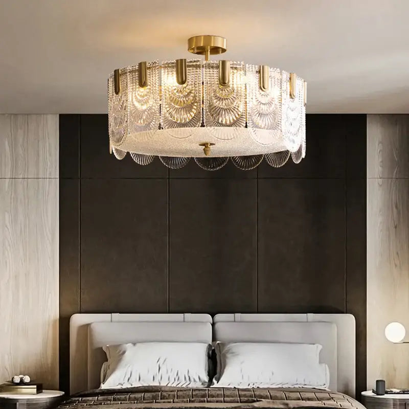 Decorbites crystal chandelier modern luxury ceiling lamp with gold metal and clear fan-shaped crystal panels