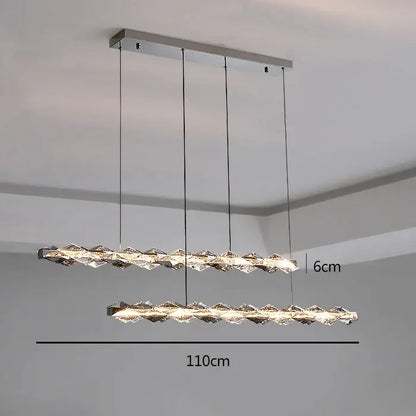 Modern double-tiered decorbites crystal chandelier with chrome frame and crystal-encrusted led strips measuring 110cm