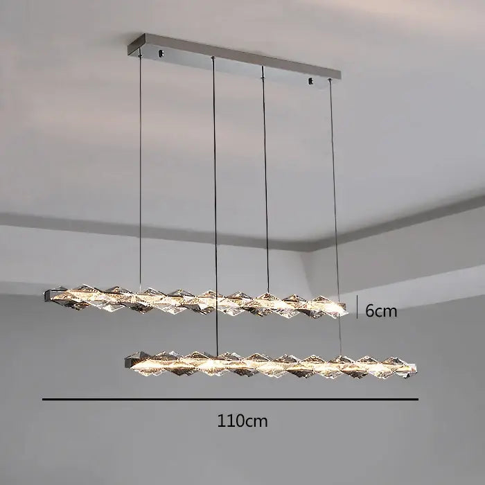 Modern double-tiered decorbites crystal chandelier with chrome frame and crystal-encrusted led strips measuring 110cm