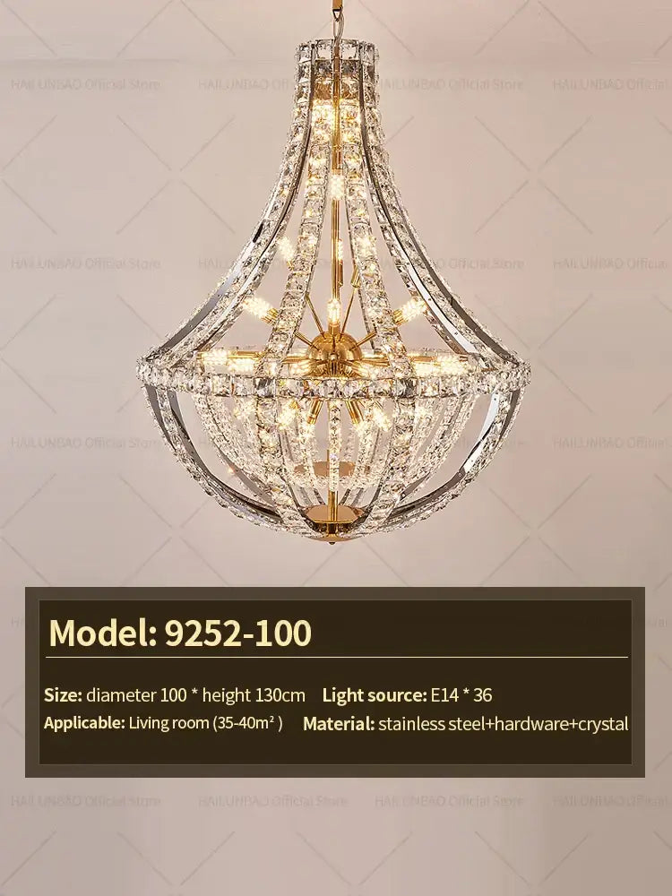Elegant decorbites crystal chandelier with a gold stainless steel frame and cascading clear crystals for modern luxury