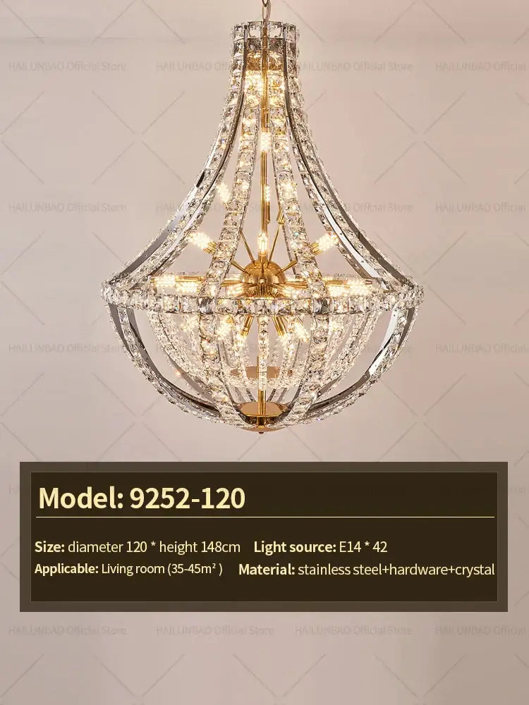 Elegant decorbites crystal chandelier with gold-toned stainless steel frame and clear dangling crystals for modern luxury