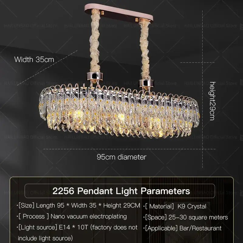 Elegant oval-shaped decorbites crystal chandelier with cascading k9 crystal strands and rose gold-toned accents for luxury spaces