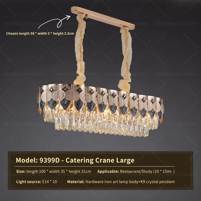 Elegant decorbites crystal chandelier with dark blue silver iron diamond panels and cascading k9 crystal pendants for living room