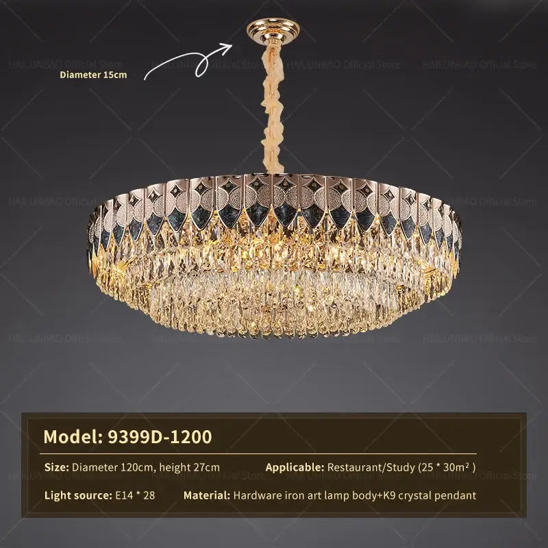 Gold-toned decorbites crystal chandelier with decorative iron art body and cascading k9 crystal pendants for elegant spaces
