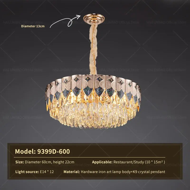 Gold-toned decorbites crystal chandelier with decorative iron art body and cascading k9 crystal pendants for modern luxury