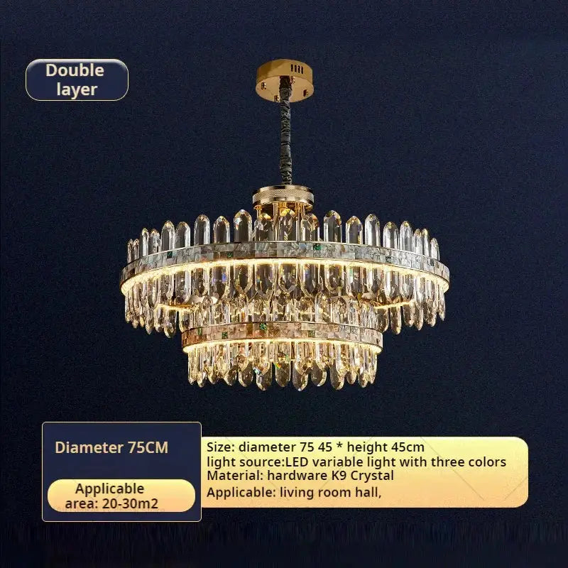 Elegant decorbites crystal chandelier with gold-toned hardware and cascading k9 crystal prisms for modern luxury living rooms