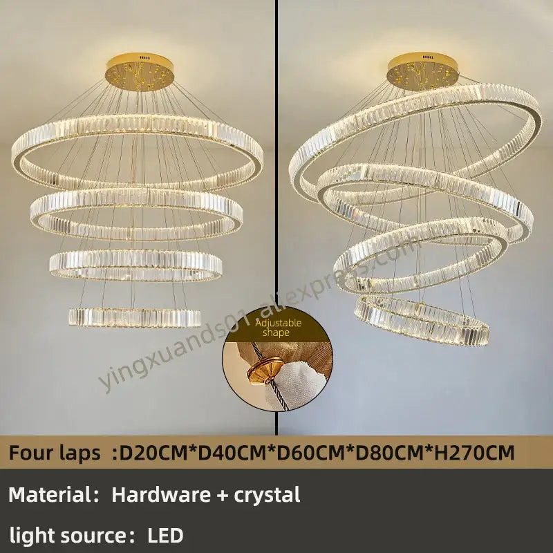 Modern multi-tiered decorbites crystal chandelier with gold-toned hardware and led lighting for villa and duplex hall