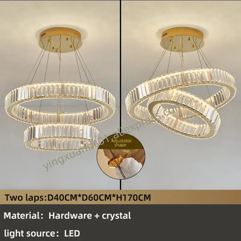 Modern double-ring decorbites crystal chandelier with crystal accents and gold-toned hardware for villa lighting