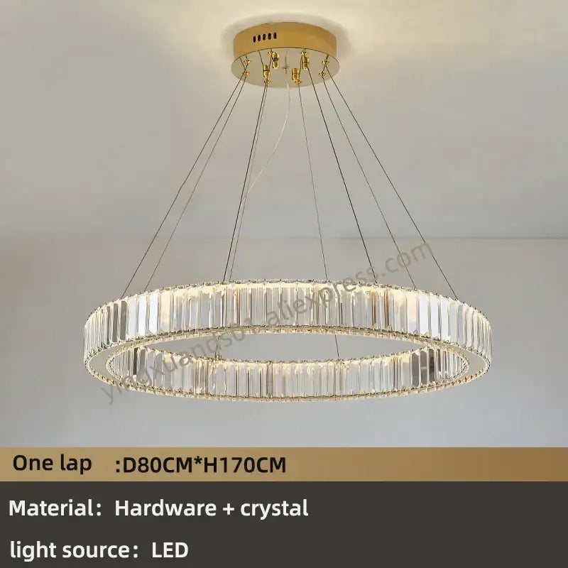 Elegant gold-toned decorbites crystal chandelier with double-ring faceted crystal and led lighting for villa halls