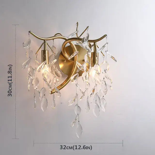 Gold-toned decorbites crystal chandelier wall sconce with dangling crystal teardrop pendants for living room lighting