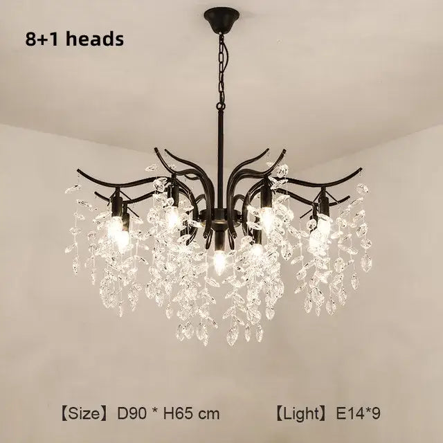 Black wrought iron decorbites crystal chandelier with eight illuminated crystal pendants for modern luxury lighting