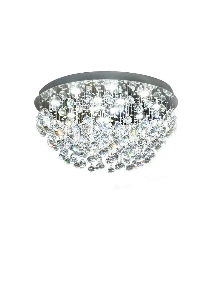 A modern decorbites crystal chandelier with a sleek chrome frame and cascading clear faceted glass beads for living room