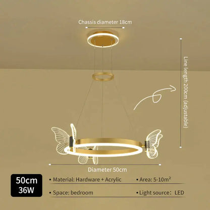 Gold-toned circular decorbites crystal chandelier with illuminated butterfly wing accents for modern luxury lighting