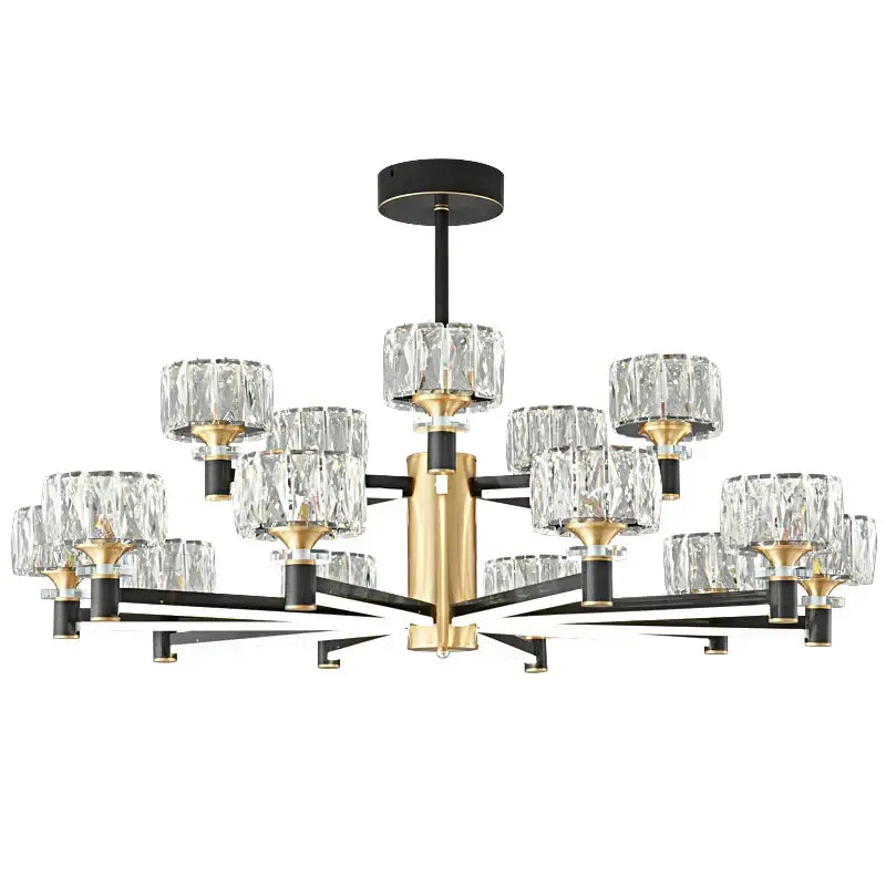 Modern luxury decorbites crystal chandelier with black and gold frame and clear faceted crystal shades in tiers