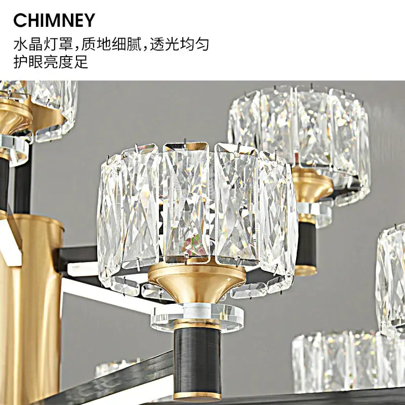 DecorBites crystal chandelier with faceted glass shades and gold-toned metal accents for modern luxury lighting