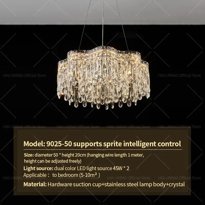 Decorbites crystal chandelier with sleek stainless steel frame teardrop crystals and dual-color led lighting for modern luxury