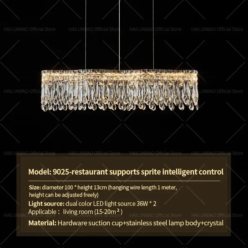 Rectangular decorbites crystal chandelier with stainless steel frame and dangling teardrop crystals for modern luxury lighting