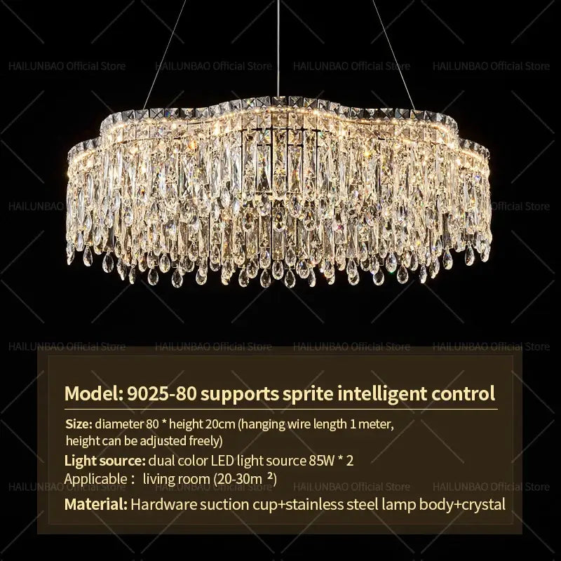 Elegant decorbites crystal chandelier with stainless steel frame and cascading teardrop crystals for modern luxury lighting