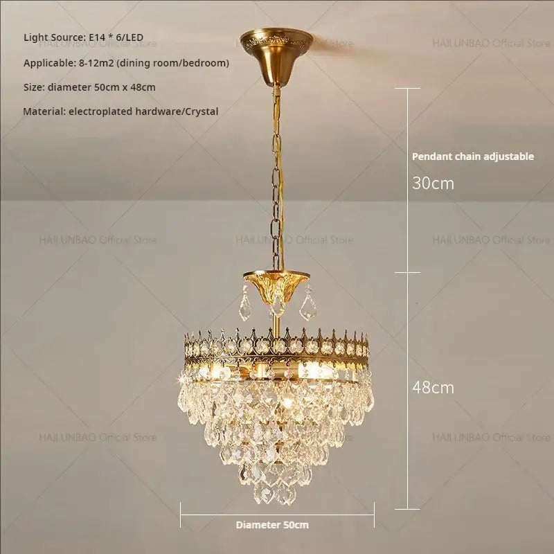 Gold-toned decorbites crystal chandelier with crystal droplets and decorative crown frame for modern luxury lighting