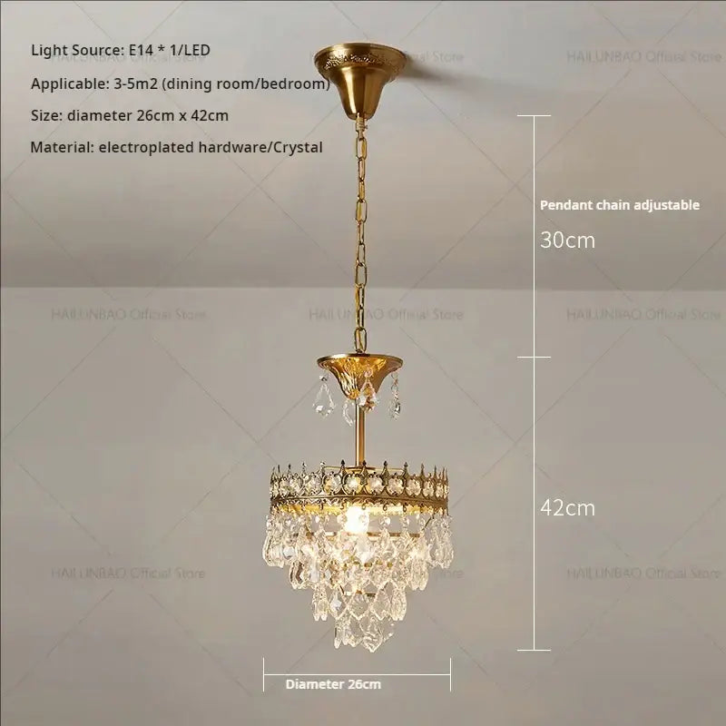 Gold electroplated decorbites crystal chandelier with dangling crystal droplets and decorative crown ring for luxury lighting