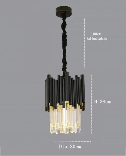 Decorbites crystal chandelier with black and gold twisted chain and clear crystal prisms for elegant living rooms
