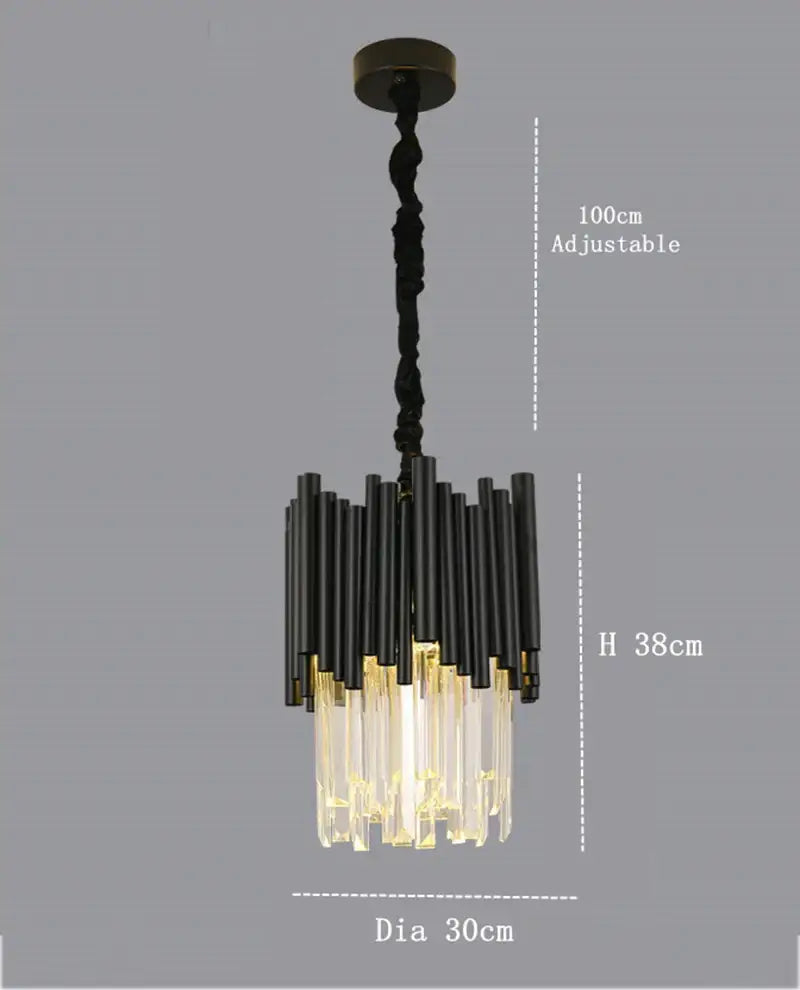 Decorbites crystal chandelier with black and gold twisted chain and clear crystal prisms for elegant living rooms